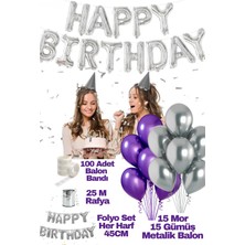 Baloncu Nene Happy Birthday Doğum Günü Seti Mor Gri Balon Set Kadın Erkek Kız Çocuk Parti Süsleri
