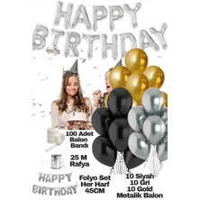 Baloncu Nene Happy Birthday Doğum Günü Seti Siyah Gri Gold Balon Set Kadın Erkek Kız Çocuk Parti Süsleri