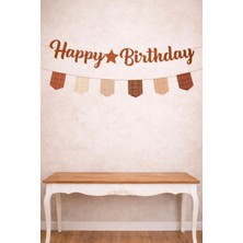 Baloncu Nene Happy Birthday Flama Banner Süs Kahverengi Ekose Doğum Günü Arka Fon Süsü 180X20 cm