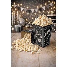 Baloncu Nene Doğum Günü Parti ve Organizasyon Için Siyah Gümüş “iyi Ki Doğdun” Popcorn Kutusu 8 Adet