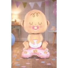 Baloncu Nene Bebek Figürlü Folyo Balon 63 cm Emzikli Bebek Baby Shower Parti Dekoru Kız Bebek Balonu
