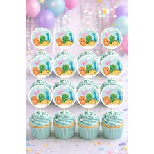 Baloncu Nene Dinozor Kek Kürdanı 16 Adet Sevimli Dino Pasta Süsü Cupcake Topper Doğum Günü