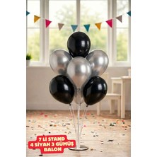 Baloncu Nene 70 cm 7 Li Balon Standı 4 Siyah 3 Gümüş Parlak Balon Kutlama Doğum Günü Süs Malzemesi