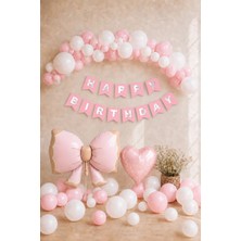 Baloncu Nene Pembe Beyaz Doğum Günü Balon Seti Happy Birthday Banner Fiyonk Kalp Folyo Süsleme