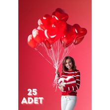 Baloncu Nene Kalp Desenli 25 Adet Kırmızı Balon Sevgili ve Özel Gün Balon 30 cm