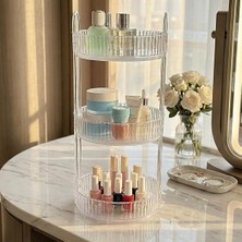 AyrStore 3 Katlı Makyaj Organizeri Kozmetik Aksesuar Düzenleyici Kozmetik Vitrini Yuvarlak (Şeffaf)