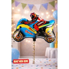 Baloncu Nene Yarış Motoru Folyo Balon Doğum Günü Folyo Balon Karekter Folyo Balon Çocuk Doğum Günü Balon