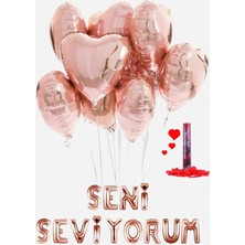 Baloncu Nene Gül Kurusu Folyo Kalp  Balon 10 Adet Seni Seviyorum Konfeti Helyum Uyumlu Balon Sevgili ve Özel Gün