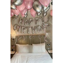 Baloncu Nene Happy Birthday Folyo Set Pembe Gümüş Balon Parti Doğum Günü Süsleme Seti