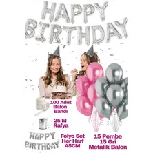 Baloncu Nene Happy Birthday Doğum Günü Seti Pembe Gri Balon Set Kadın Erkek Kız Çocuk Parti Süsleri
