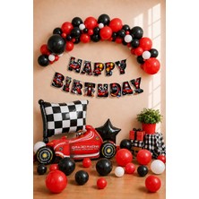 Baloncu Nene Araba Temalı Doğum Günü Balon Seti Kırmızı Siyah Beyaz Happy Birthday Banner Folyo