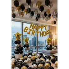 Baloncu Nene Gold Happy Birthday Folyo Balon Seti Sarı Gold Siyah Gümüş Doğum Günü Parti Süsleri