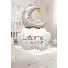 Baloncu Nene Ay Bulut Welcome Folyo Balon 81 cm Gümüş Beyaz Baby Shower Doğum Günü Parti Dekor Süs