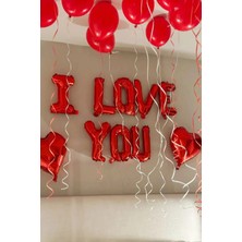 Baloncu Nene I Love You Yazılı Folyo Balon Seti Kırmızı Balon Kalp Balon Gül Yaprağı Romantik Süsleme