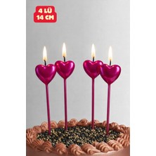 Baloncu Nene Kalp Şekilli Pasta Mumu 4 Adet 14 cm Fuşya Doğum Günü Mum Seti