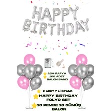 Baloncu Nene Happy Birthday Folyo Balon 2 Adet 7 Li Balon Standı 10 Adet Gümüş 10 Adet Pembe Balon Doğum Günü Süs
