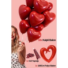 Baloncu Nene 10 Adet Kalpli Balon 1 Adet Büyük Kalp Balon Kuru Gül Yaprağı Sevgililer Günü