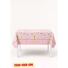 Baloncu Nene 1 Yaş Pembe Masa Örtüsü 120X180 cm Kullan At Doğum Günü Masa Örtüsü Kız Çocuk Parti Süsü