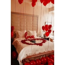 Baloncu Nene Love Yazılı Romantik Set Kırmızı Kalp Balon Gül Yaprağı Mum Sevgililer Günü Süsleme Seti