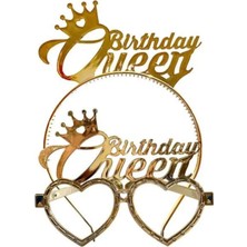 Baloncu Nene Gold Birthday Queen Kız Çocuk Doğum Günü Mika Tacı Doğum Günü Özel Gün Kutlama Süs