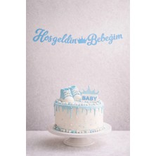 Baloncu Nene Hoşgeldin Bebeğim Erkek Çocuk Mavi Yazı Süs – 20X110 cm Baby Shower Kapı Duvar Süsü