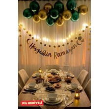 Baloncu Nene Hoşgeldin Ramazan Yazısı Yeşil Gold Metalik Balon Seti Yıldız Süs LED Işık Ramazan Süsleme Paketi