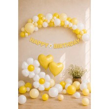 Baloncu Nene Papatya Temalı Doğum Günü Balon Seti Sarı Beyaz Happy Birthday Banner Folyo Balon