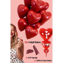 Baloncu Nene 10 Adet Kalpli Balon I Love You Yazılı Balon Kuru Gül Yaprağı Sevgililer Günü