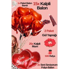 Baloncu Nene 15 Kırmızı Kalpli Folyo Balon Seti Seni Seviyorum Folyo Balon 25 Kalpli Mum Helyum Uyumlu Sevgili