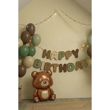 Baloncu Nene Happy Birthday Yazısı Ayıcıklı Balonlu Set Balon Seti Sarı Siyah Gümüş Balon Doğum Günü Parti Süs
