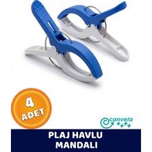 Canvela 4 Adet Mavi Beyaz Xl Büyük Boy Şezlong Plaj Havlu Mandalı Halı Asma Battaniye ve Havlu Tutucu Mandal