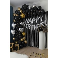 Baloncu Nene Gümüş Happy Birthday Folyo Balon Seti Siyah Gold Gümüş Doğum Günü Parti Seti Süsleri