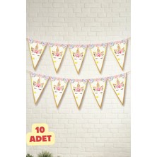 Baloncu Nene Çiçekli Unicorn Flama Banner Doğum Günü Parti Süsü Kız Çocuk Konsept Süs 10 Adet 24 cm