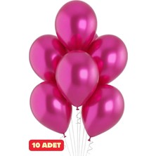 Baloncu Nene 10 Adet Metalik Fuşya Parlak Balon Doğum Günü Kutlama Süs ve Malzemesi