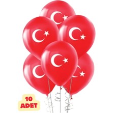 Baloncu Nene Türk Bayraklı Balon 10 Adet Kırmızı Ay Yıldızlı Balon 23 Nisan 29 Ekim Parti Süsü