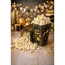 Baloncu Nene Doğum Günü Parti ve Organizasyon Için Siyah Gold “iyi Ki Doğdun” Popcorn Kutusu 8 Adet