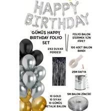 Baloncu Nene Happy Birthday Folyo Set Siyah Gold Gümüş Balon Parti Doğum Günü Süsleme Seti