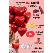 Baloncu Nene 15 Kırmızı Kalpli Balon Seti I Love You Yazılı Balon 10 Kalpli Mum Helyum Uyumlu Sevgili Özel Gün