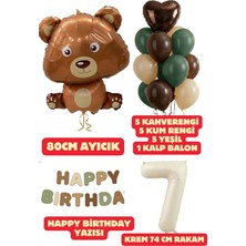 Baloncu Nene 7 Yaş Kahverengi Ayıcık Yeşil Happy Birthday Yazısı Balon Seti Kahve Yeşil Kum Balon Doğum Günü Set