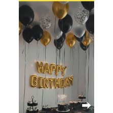 Baloncu Nene Gold Happy Birthday Folyo Balon Seti Siyah Gold Doğum Günü Büyük Parti Seti Süsleri