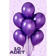 Baloncu Nene 10 Adet Metalik Mor Parlak Balon Doğum Günü Kutlama Süs ve Malzemesi