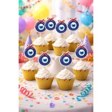 Baloncu Nene Nazar Boncuğu Kek Kürdanı 16 Adet Mavi Nazar Pasta Süsü Cupcake Topper Parti
