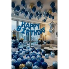 Baloncu Nene Mavi Happy Birthday Folyo Balon Seti Mavi Gümüş Doğum Günü Parti Süsleri