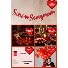 Baloncu Nene Kırmızı Seni Seviyorum Banner Kalpli Balon Mum Gül ve Kalpli Mum Sevgililer Günü Özel Gün Yıl Dönümü