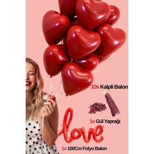 Baloncu Nene 10 Adet Kalpli Balon Love Yazılı Balon Kuru Gül Yaprağı Sevgililer Günü