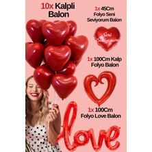 Baloncu Nene 10 Kırmızı Kalpli Balon Love ve Büyük Kalpli Seni Seviyorum  Folyo Balon Helyum Uyumlu Sevgili