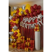Baloncu Nene Gümüş Happy Birthday Folyo Balon Seti Sarı Kırmızı Doğum Günü Parti Süsleri