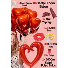 Baloncu Nene 10 Adet Folyo Kalpli Balon Büyük Kalp Balon 10 Kalpli Mum Helyum Uyumlu Özel Gün Yıl Dönümü Sevgili