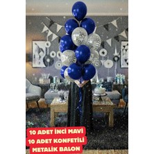Baloncu Nene Mavi Balon ve Gümüş Konfetili 20 Adet Balon Mavi Balon Parti Doğum Günü Süsleme Seti