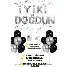 Baloncu Nene Iyiki Doğdun Folyo Balon 2 Adet 7 Li Balon Standı 10 Adet Gümüş 10 Adet Siyah Balon Doğum Günü Süs